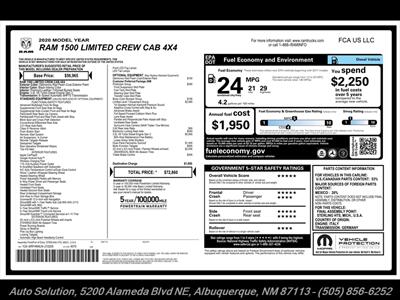 2020 RAM 1500 LIMITED Turbo Diesel 4X4 Crew Cab  