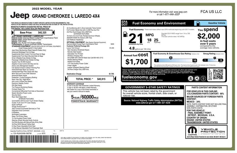 2022 Jeep Grand Cherokee L Laredo  
