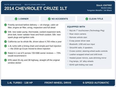 2014 Chevrolet Cruze 1LT Auto - Photo 2 - Escondido, CA 92025