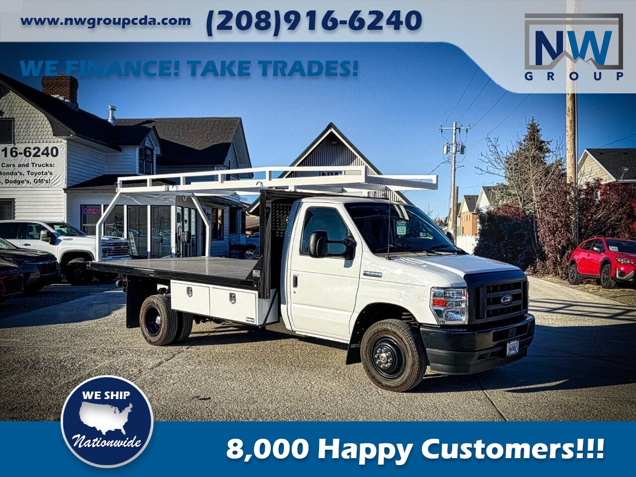 2022 Ford Commercial E450 14' CM Flat Bed. Brand New! 7.3L V8! Utility Rack with Back Up Camera, - Photo 1 - Post Falls, ID 83854