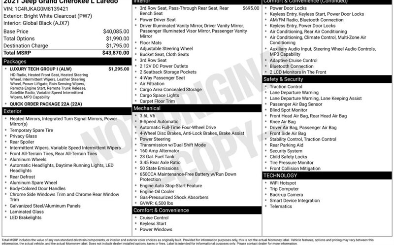 2021 Jeep Grand Cherokee L Laredo   - Photo 1 - Winston Salem, NC 27106