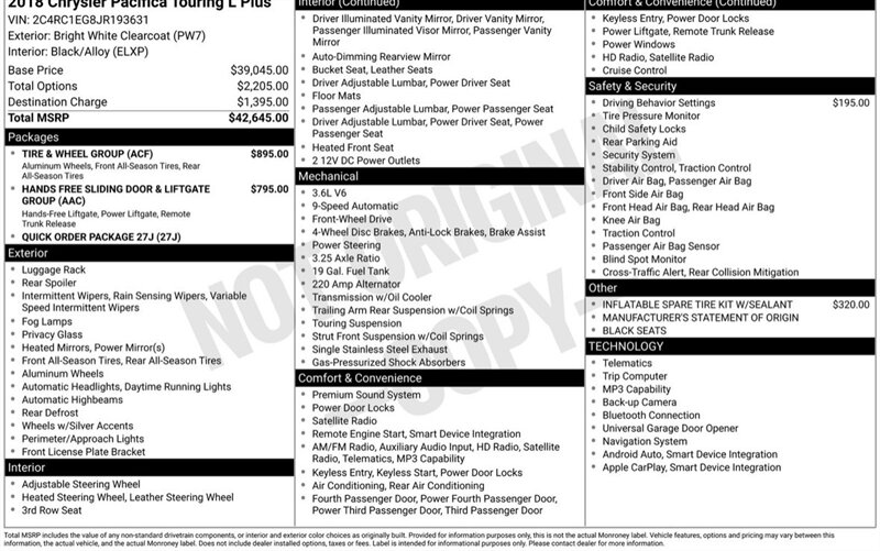 2018 Chrysler Pacifica Touring L Plus  
