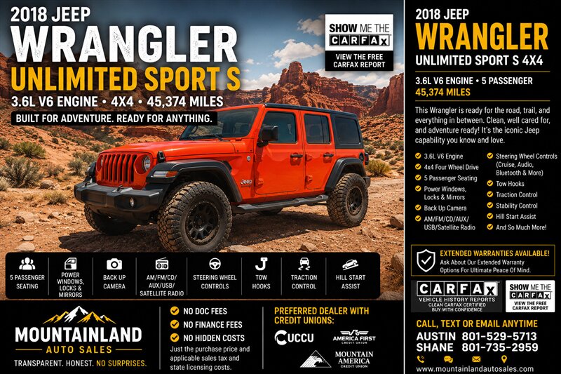 2018 Jeep Wrangler Unlimited Sport S   - Photo 1 - Heber City, UT 84032