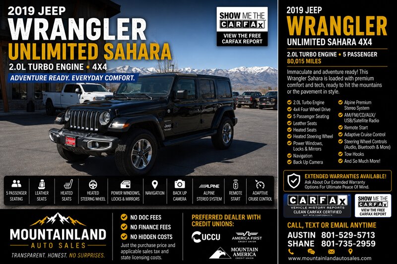 2019 Jeep Wrangler Unlimited Sahara   - Photo 1 - Heber City, UT 84032