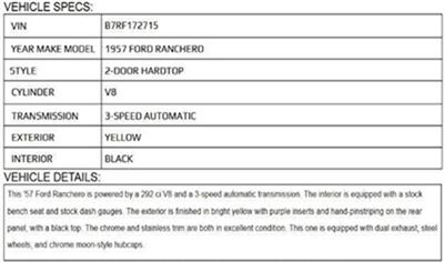 1957 Ford RANCHERO AUTOMATIC - Photo 11 - Indianapolis, IN 46234